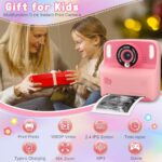 Amzelas Instant Print Camera for Kids Christmas Birthday Gift for Girls Boys Age 3-12 Toddler Zero Ink Print Photo Toy Instant Cameras for 3 4 5 6 7 8 9 Year Old, 2.4 inch Screen with 32GB Card (Pink)