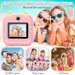 Kids Camera Instant Print Toddler Digital Camera Zero Ink Photo Cameras with 1080P HD Video Camera, 2.4 Inch IPS Screen Printing Instant Camera with 3 Rolls Photo Paper, 5 Color Pens and 32GB Card