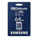 SAMSUNG PRO Ultimate Full Size 64GB SDXC Memory Card, Up to 200 MB/s, 4K UHD, UHS-I, C10, U3, V30, A2 for DSLR, Mirrorless Cameras, PCs, MB-SY64S/AM