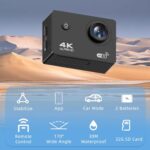 Action Camera 4K 30fps, 30m/98ft Ultra HD Waterproof Camera, 170° Wide Angle Underwater Cameras with WiFi, Sports Cameras with 2 Batteries, 32G SD Card, Mounting Accessories Kit