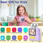 Instant Print Camera – GKTZ 1080P HD 0 Ink Instant Print Photo – Christmas Birthday Gifts for Age 3-8 Girls Boys – Kids Portable Toy with 3 Rolls Photo Paper, 5 Color Pens, 32GB Card – Purple