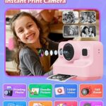 Anchioo Instant Print Camera for Kids, 2.4 Inch Screen Camera with 3 Print Paper, Birthday Gift for Girls Boys Age 3-12, 1080P Instant Camera Toys for 3 4 5 6 7 8 Year Old – Pink