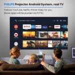 PHILIPS Android TV Projector with Apps and 5G WiFi Bluetooth – Smart Projector Built-in Netflix, YouTube, Outdoor Movie Projector 4D 4P Keystone, Zoom, Compatible w/ iOS/Android/Xbox/PS4/TV Stick/HDMI