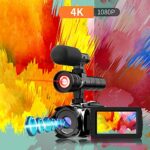 Hojocojo 4K Video Camera with IR Light, Camcorder Digital with with External Microphone, 24X Digital Zoom, with Night Vision,YouTube Vlogging Camera Recorder, 2X Batteries