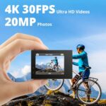 AKASO Brave 4 Action Camera 4K 30fps Ultra HD WiFi Sport Cameras with 170° FOV, Image Stabilization, 131FT Waterproof Underwater Camera with 2x1050mAh Batteries, Bicycle Accessories Kit