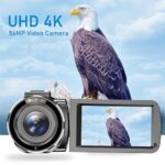 4K Video Camera Camcorder, 56MP Vlogging Camera with WiFi, 270° Rotation Touchscreen Camera with IR Night Vision 16X Digital Zoom Youtube Camera with Tri-color Fill light, Remote Control,2 Batteries