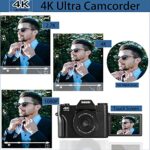 VETEK 4K Digital Cameras for Photography 48MP Vlogging Camera 16X Digital Zoom Manual Focus Rechargeable Students Compact Camera with 52mm Wide-Angle & Macro Lens, 32G TF Card and 2 Batteries W01