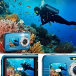 Underwater Camera, 4K Waterproof Camera with 64GB Card 48MP Autofocus Selfie Dual Screens 11FT Underwater Camera for Snorkeling Waterproof Compact Portable Digital Camera, 2 Batteries
