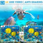 4K Underwater Camera with 64GB Memory Card, 48MP Waterproof Camera with Autofocus and Selfie HD Dual Screens, 11 Feet Waterproof Digital Camera, Kids Underwater Camera for Snorkeling (2 Batteries)