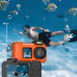 33FT Underwater Camera 65MP 4K Waterproof Camera, Autofocus Selfie Dual-Screen Underwater Camera for Snorkeling Diving Sport Waterproof Compact Floatable Digital Camera with 64GB Card(Orange)
