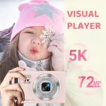 5K Digital Camera – 72MP Digital Cameras with 16X Zoom for Kids’ Gifts – Autofocus Point and Shoot Digital Camera for Photography – UHD 2.8” Screen Compact Portable Camera with 32GB SD Card(Pink)