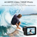 icefox i7 Action Camera 4K 60FPS 30MP with 2X 2150mAh Batteries, Underwater Camera with 5X Zoom, EIS, Powered by Snappro App,Support Video&Photo Editing,Waterproof, WiFi Remote Control