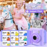 Upgrade Kids Camera Instant Print for Ages 3-12, Portable Instant Print Camera with HD Digital Video, Perfect Christmas Birthday Gift for Boys & Girls, Includes 32GB SD Card – Purple