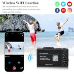 Digital Camera for Photography, WiFi 64MP 4K Vlogging Camera for YouTube, 3″ 180° Flip Screen 18X Digital Zoom Compact Vlog Travel Cameras with 32GB TF Card & 2 Batteries, Black