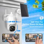 Allweviee Solar Security Cameras Wireless Outdoor, 2K 3MP Pan Tilt 355° View IP65 Waterproof Rechargeable Battery Powered PTZ WiFi Camera with PIR, Color Night Vision,2-Way Talk,Cloud/SD