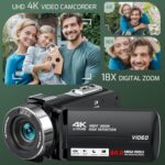 4K Video Camera Camcorder Ultra HD 80MP Vlogging Camera for YouTube 18X Digital Zoom 3.0″ IPS 270° Screen IR Night Vision Camcorder Recorder with 32GB SD Card, Lens Cap and 2 Batteries