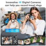 4K Digital Camera, 64MP Autofocus Vlogging Camera with Dual Lens, 16X Digital Zoom YouTube Compact Travel Point Shoot Camera for Teens Beginner, Anti-Shake,2 Batteries, 32GB Card (Black)