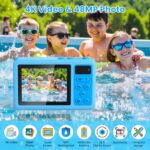 4K Waterproof Camera,Underwater Digital Camera,10FT Floating Camera for Snorkeling,Surfing,Swimming and Kayaking,Dual-Screen Selfie,Autofocus,18X Zoom,Fill Light,32GB Card,Type-C Rechargeable,Blue