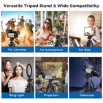 75″ Camera Tripod, Heavy Duty Aluminum Camera Stand for ipad Phone, Travel Tripod with Remote/Carry Bag/Phone Tablet Holder, Compatible with DSLR, Spotting Scopes, Max Load 15 Lb(Grey)