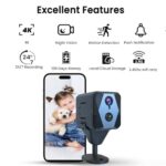 Spy Camera, 4K Hidden Camera, Mini Camera with 100-day Standby Time, Real-Time Recording, AI Motion Detection, Support Cloud & TF Storage, Auto Night Vision, Compact Indoor Cameras for Home Security