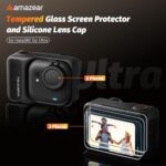 AMAZEAR Screen Lens Protector for Insta360 GO Ultra Accessories, Insta 360 Go-Ultra 3 Tempered Glass Screen Protective Cover & 2 Silicone Lens Cap Combo, 9H Hardness, Touch Sensitive, HD