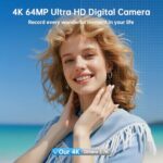 4K Digital Camera for Photography with WiFi 64MP Auto-Focus Vlogging Camera for YouTube Video 3” 180° Flip Screen 4K Cameras 16X Zoom Anti-Shake Compact Point and Shoot Cameras with SD Card