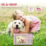 Digital Camera, FHD 4K Digital Point and Shoot Camera with 16X Zoom Anti Shake, 48MP Compact Small Camera with 32GB Card for Boys Girls Kids Shell Pink